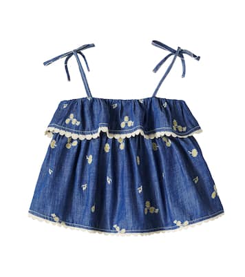 Lucky embroidered denim tank top | Zimmermann Kids