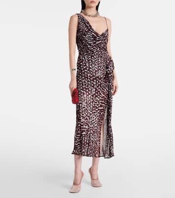Abito midi monospalla drappeggiato con stampa | Dries Van Noten