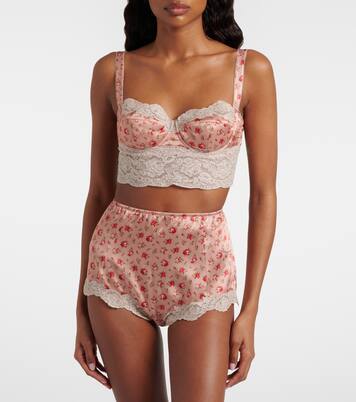 Floral lace-trimmed silk and cotton bra | Dolce&Gabbana