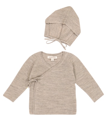 Bébé – Set Angelfish cardigan et bonnet en alpaga et lin | Caramel