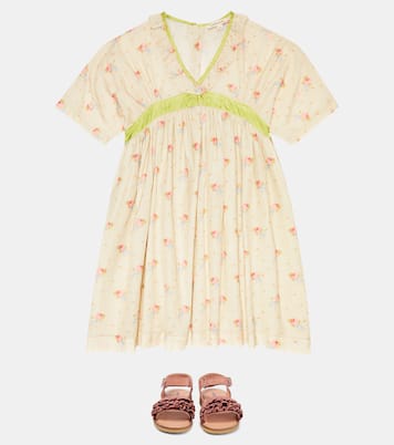 Asparagus floral cotton voile dress | Caramel