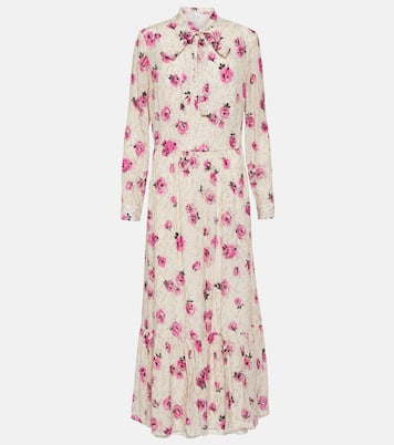 Floral tie-neck lamé maxi dress in white - RED Valentino