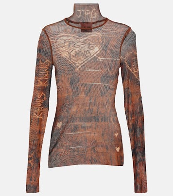 x KNWLS printed mesh high-neck top    | Jean Paul Gaultier