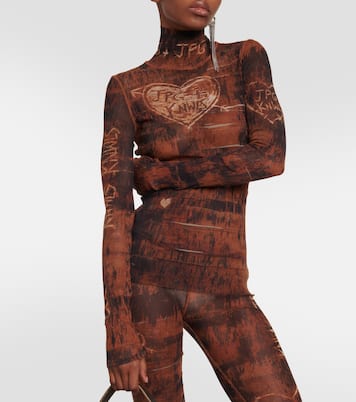 x KNWLS printed mesh high-neck top    | Jean Paul Gaultier