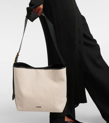 Folded Medium leather-trimmed tote bag | Jil Sander