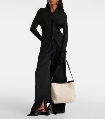 Folded Medium leather-trimmed tote bag | Jil Sander