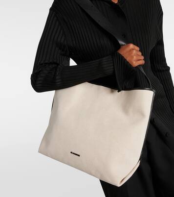 Folded Medium leather-trimmed tote bag | Jil Sander