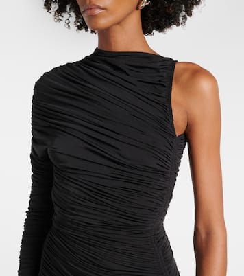 Asymmetric ruched midi dress | Mugler