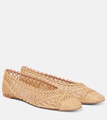 Kahlo raffia and mesh ballet flats | Aquazzura