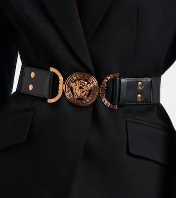 Medusa '95 leather-trimmed belt | Versace