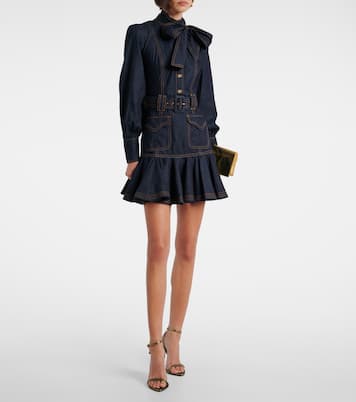 Bow-detail cotton denim minidress | Zimmermann