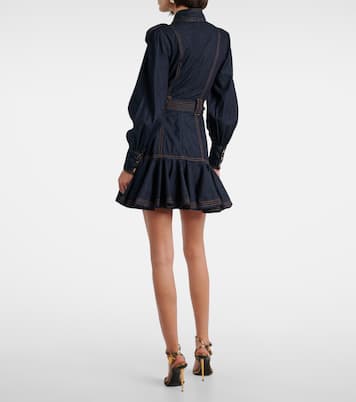 Bow-detail cotton denim minidress | Zimmermann