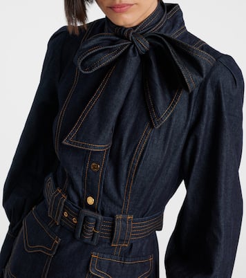 Bow-detail cotton denim minidress | Zimmermann
