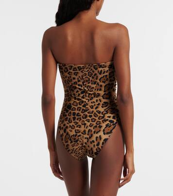 Leopard-print ruched strapless swimsuit | Karla Colletto
