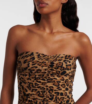 Leopard-print ruched strapless swimsuit | Karla Colletto