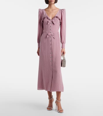 Polka-dot ruffled silk midi dress | Alessandra Rich