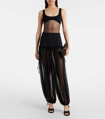 Mesh-trimmed silk flared pants | Nensi Dojaka