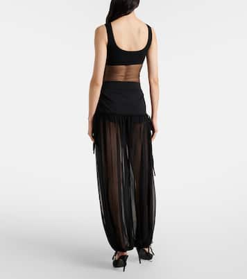 Mesh-trimmed silk flared pants | Nensi Dojaka