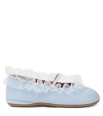 Tulle-trimmed leather ballet flats | PèPè