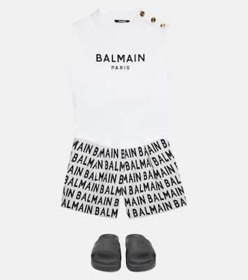 Shorts en jacquard de algodón con logo | Balmain Kids