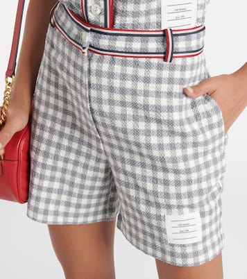 Shorts a vita alta in cotone a quadretti | Thom Browne