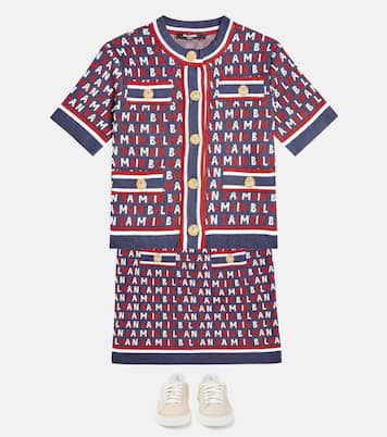 Falda de mezcla de algodón con monograma en jacquard | Balmain Kids
