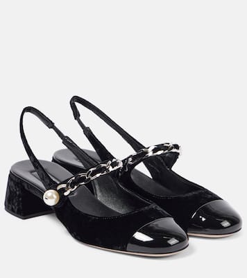 Verzierte Slingback-Pumps 35 aus Samt | Miu Miu