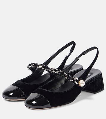 Verzierte Slingback-Pumps 35 aus Samt | Miu Miu