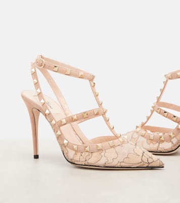 Rockstud 100 lace and leather pumps | Valentino Garavani