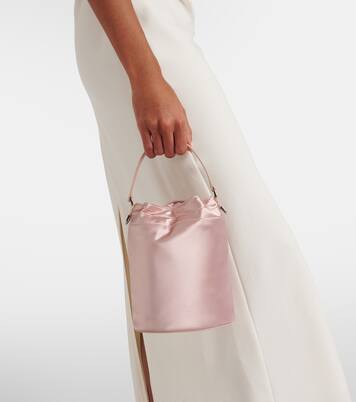 Lila leather-trimmed satin bucket bag | Staud
