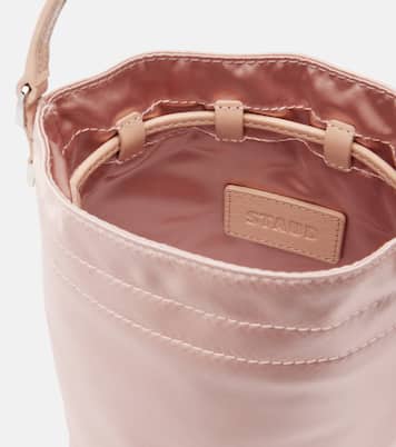 Lila leather-trimmed satin bucket bag | Staud