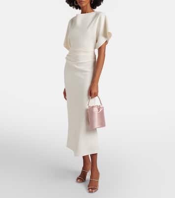 Lila leather-trimmed satin bucket bag | Staud