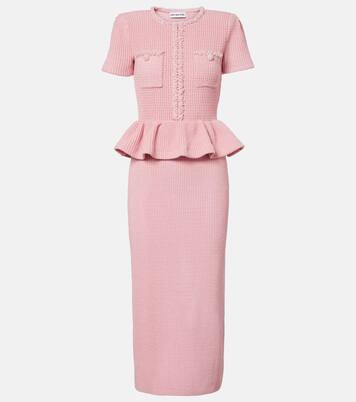 فستان ميدي بيبلوم بحبكة الوافل | Self-Portrait