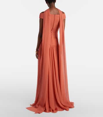 Gathered lace-trimmed silk gown | Elie Saab