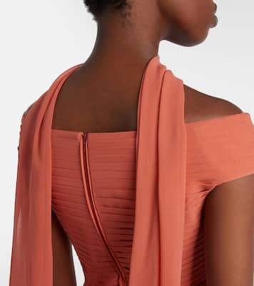 Gathered lace-trimmed silk gown | Elie Saab