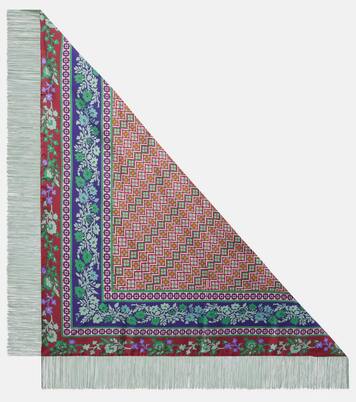 Fringed printed silk twill scarf | La DoubleJ