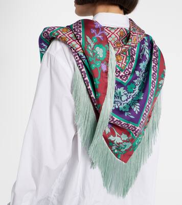 Fringed printed silk twill scarf | La DoubleJ
