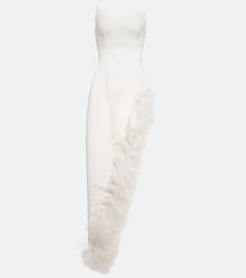 Feather-trimmed cady gown | David Koma