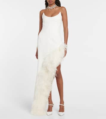 Feather-trimmed cady gown | David Koma