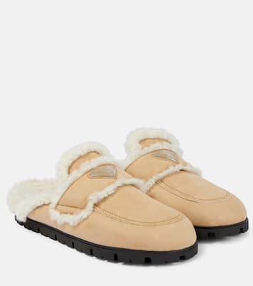 Faux shearling-lined suede slippers | Prada