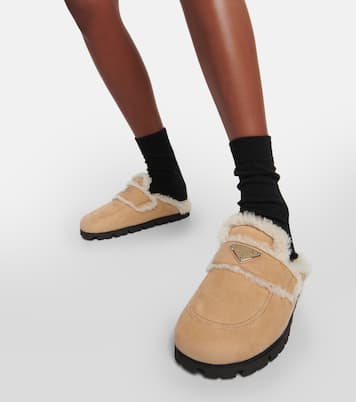 Faux shearling-lined suede slippers | Prada