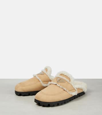 Faux shearling-lined suede slippers | Prada