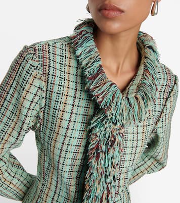 Fringed checked cotton-blend jacket | Bottega Veneta