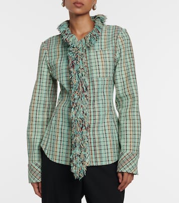 Fringed checked cotton-blend jacket | Bottega Veneta