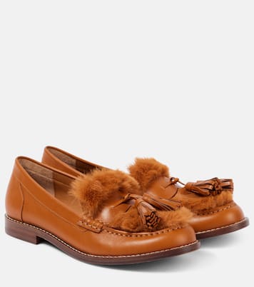 Rita faux fur-trimmed leather loafers | Clergerie