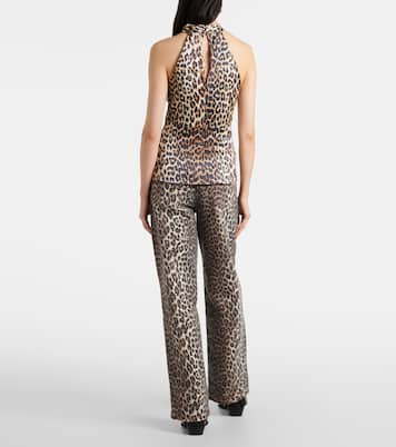 Leopard-print halterneck satin top | Ganni