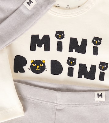 Baby Mini Rodini Cats bodysuit, beanie, and sweatpants set | Mini Rodini