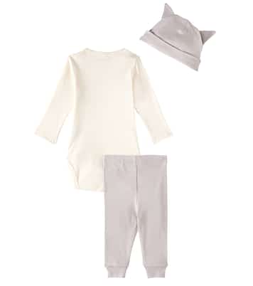 Baby Mini Rodini Cats bodysuit, beanie, and sweatpants set | Mini Rodini