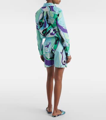 Orchidee printed cotton high-rise shorts | Pucci