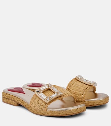 Mules en raphia à cristaux | Roger Vivier